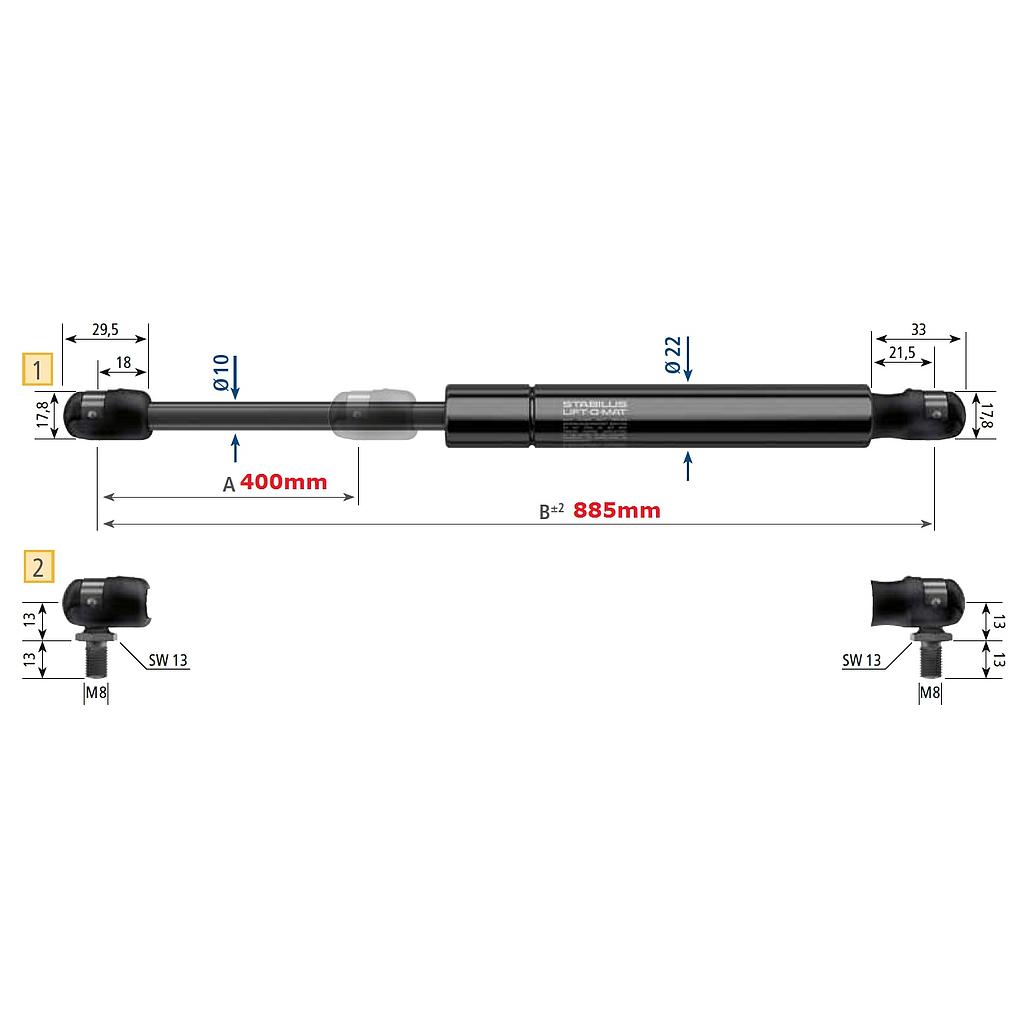Gasfeder 750N 885mm